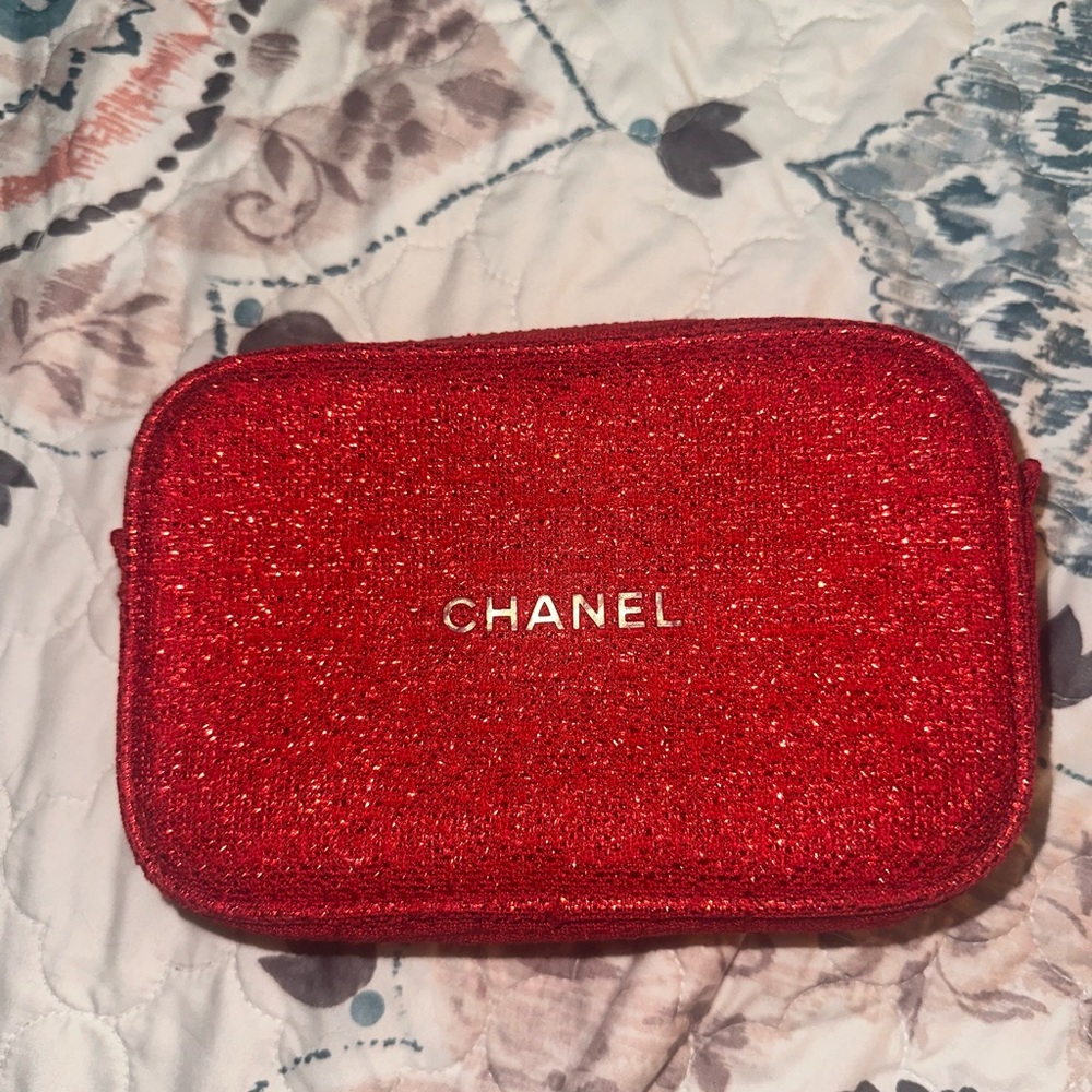 Chanel Red Glitter Pouch/Makeup Bag